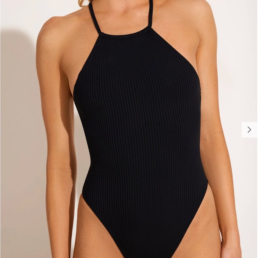 Vitamin A High-Neck Ribbed One-Piece Swimsuit - Black